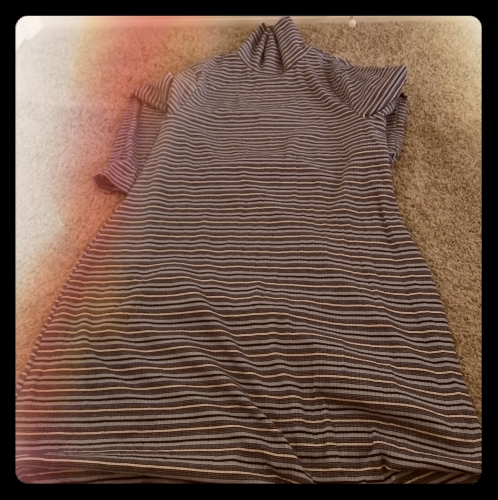 Blue Striped Tight Plus Size Turtleneck Dress